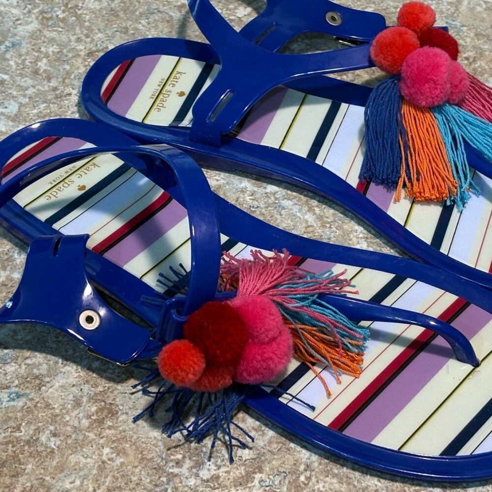 Kate Spade Yellowstone Jelly Pom Pom Tassel Colorful Bright Fun Flats Sandals 10 - Picture 10 of 12